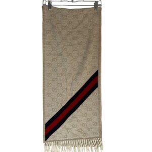 Gucci Jacquard Silk Wool blend Stripe fringe made in Italy monogram GG logo